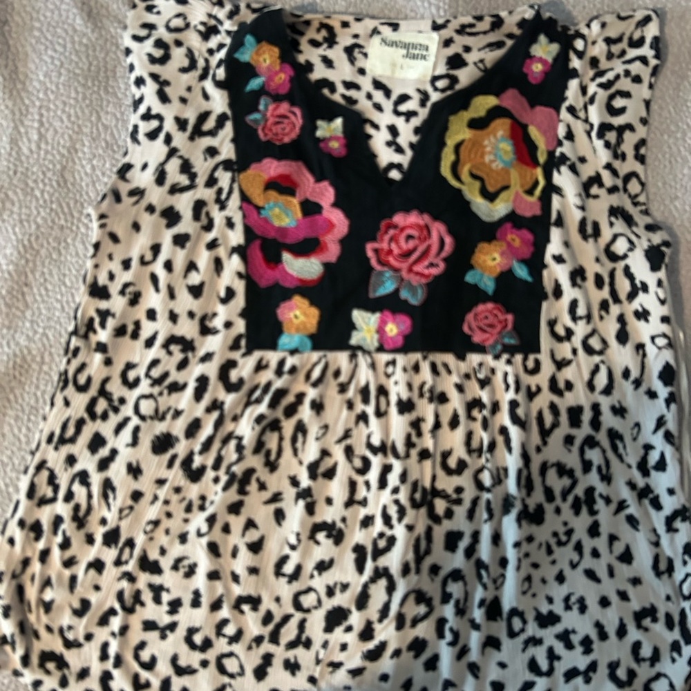 Savanna Jane Floral Embroidered Leopard Blouse